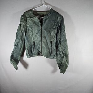 Daytrip Buckle Womens L Green Leather Type Jacket, Large Warm